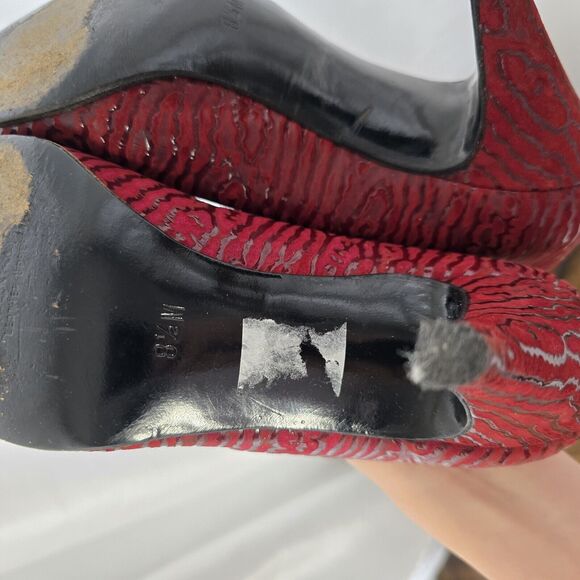 Smyth Bros Women 8.5N Textured Point Toe Leather Classic Pumps Red Italy Vintage - Picture 9 of 11